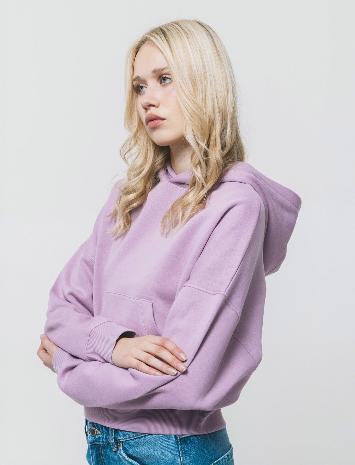 CROP HOODIE WITH KANGAROO POCKET - Purple