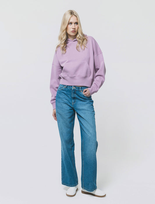 FELPA CON CAPPUCCIO CROP - Viola glicine