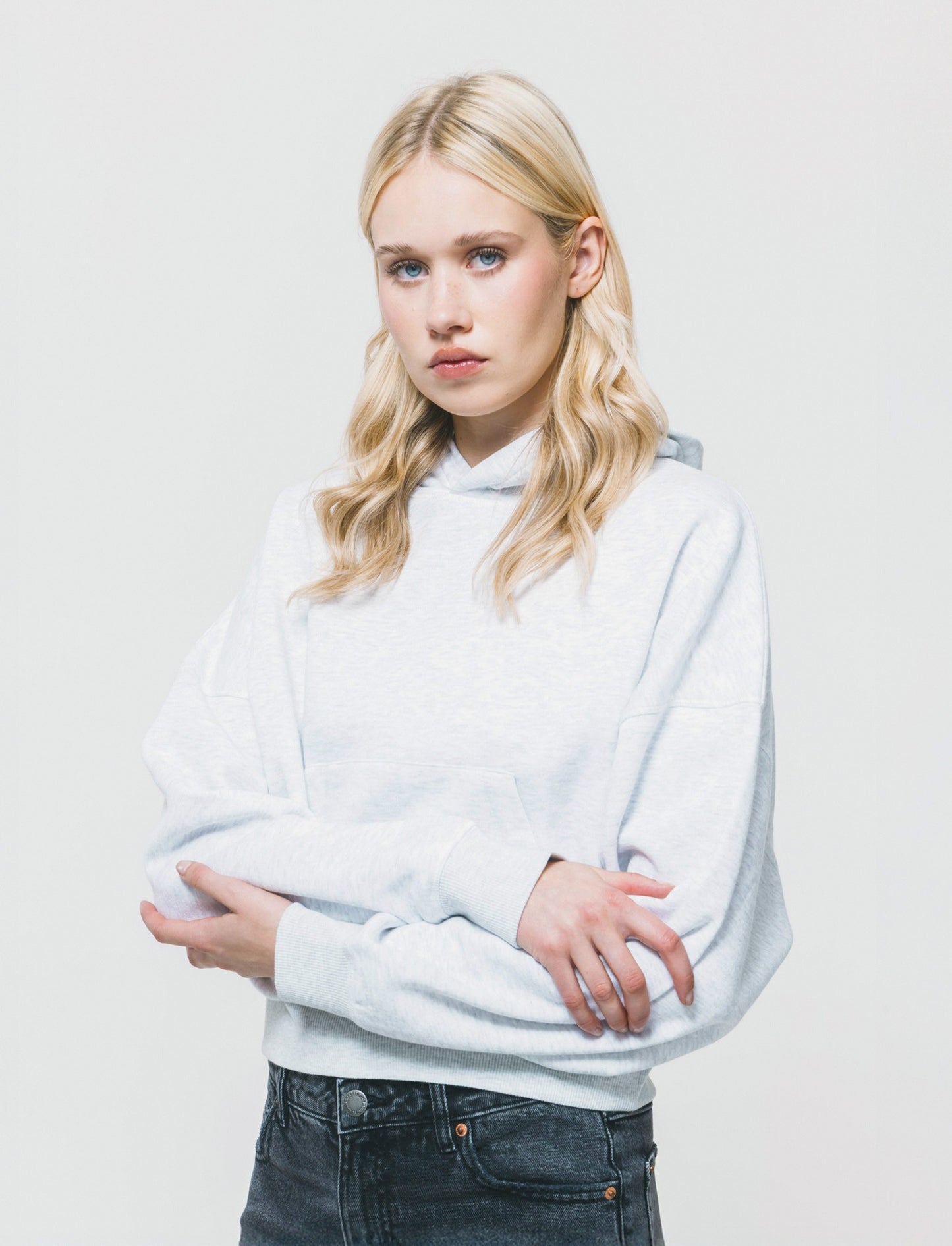 CROP HOODIE WITH KANGAROO POCKET - Grey