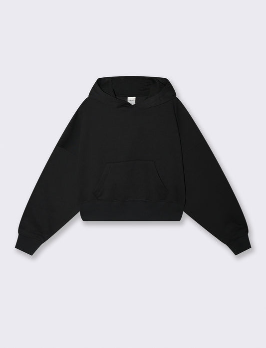 FELPA CON CAPPUCCIO CROP - Nero
