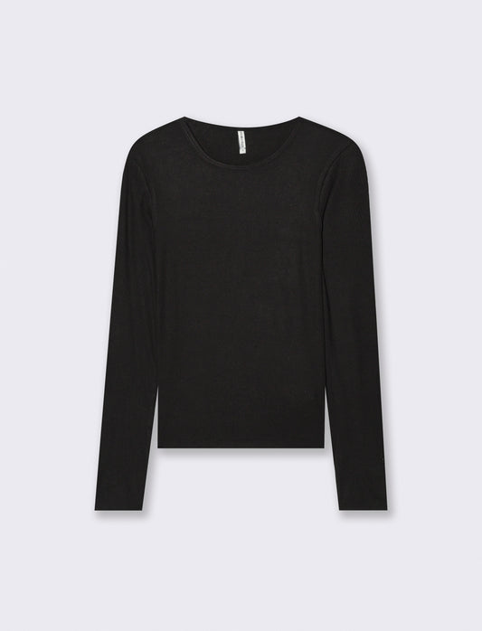 T-shirt Basica Girocollo a Coste Skinny - Nero