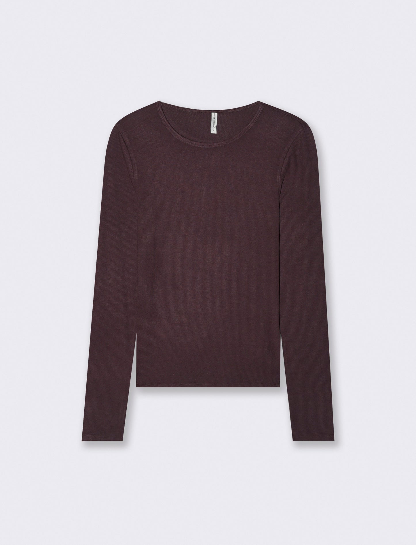 Skinny Ribbed Crew Neck T-Shirt - Brown