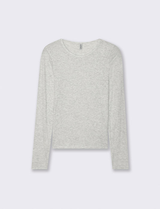 T-shirt Basica Girocollo a Coste Skinny - Grigio chiaro mel.