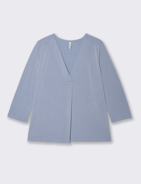 T-Shirt Scollo a V 3/4 Manica Comoda - Denim