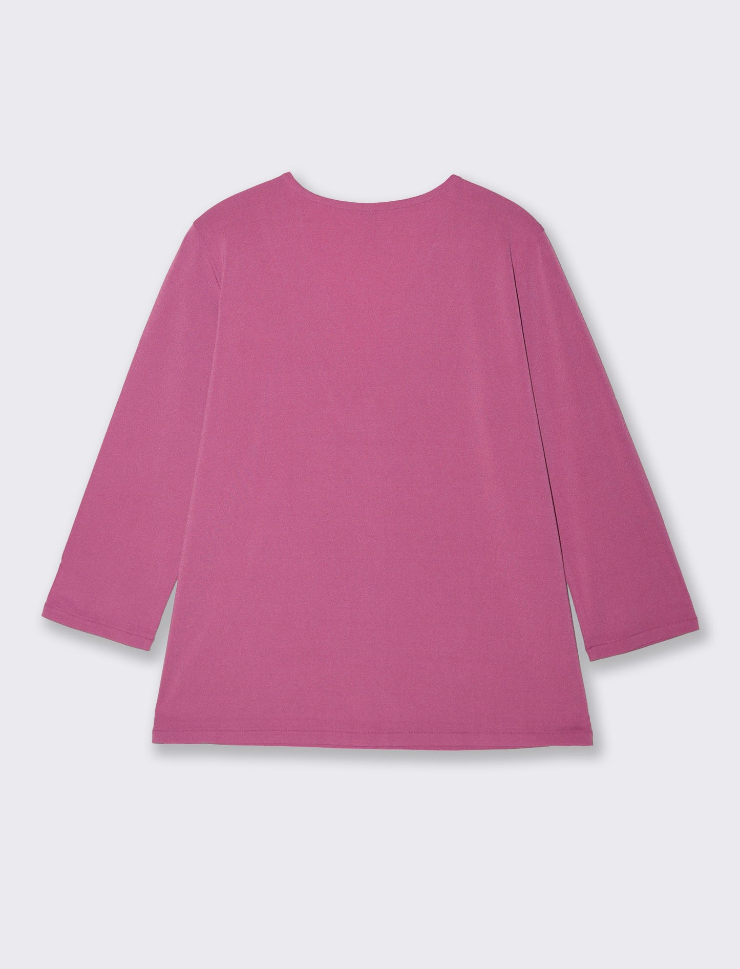 T-Shirt Scollo a V 3/4 Manica Comoda - Fuxia azalea