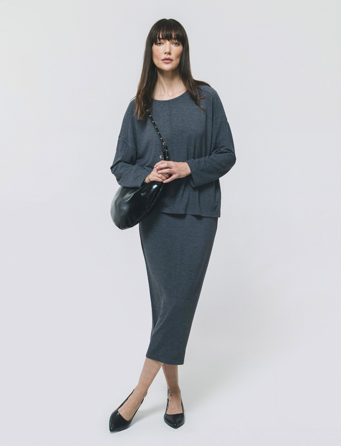 T-Shirt Manica Lunga con Spalla Scesa - Grigio scuro