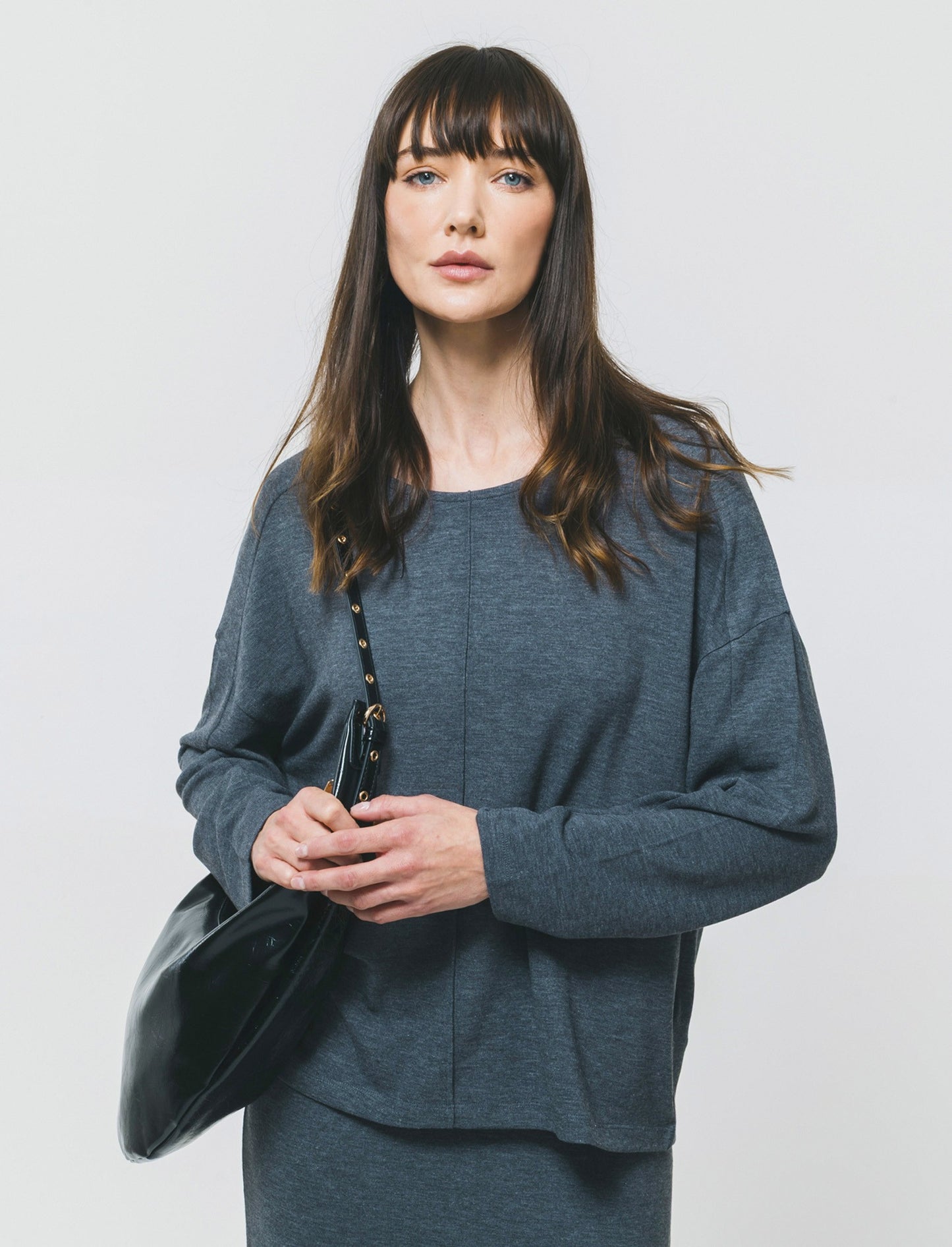 T-Shirt Manica Lunga con Spalla Scesa - Grigio scuro
