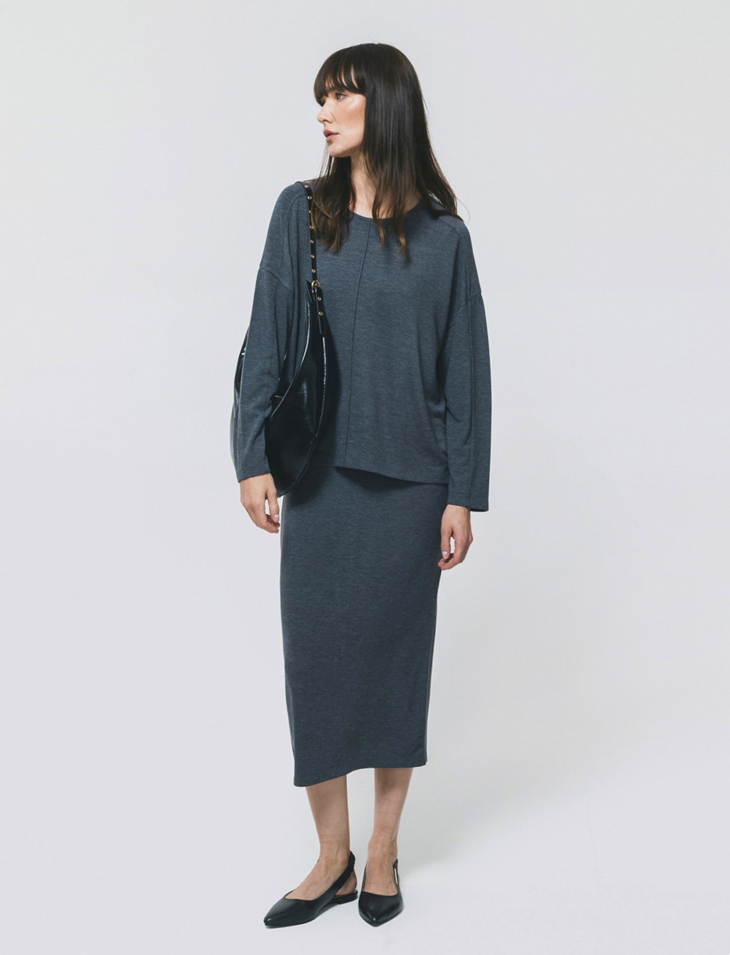 T-Shirt Manica Lunga con Spalla Scesa - Grigio scuro