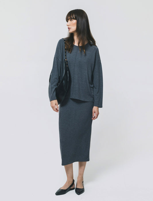T-Shirt Manica Lunga con Spalla Scesa - Grigio scuro