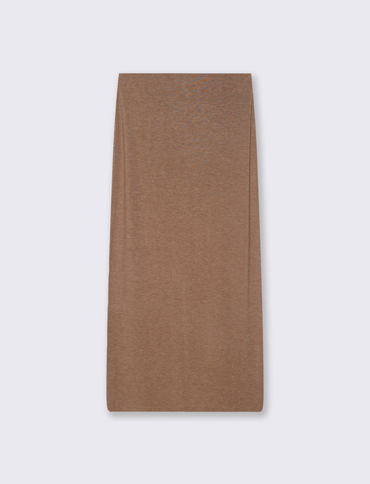 Gonna a tubino con elastico e spacco - Cammello