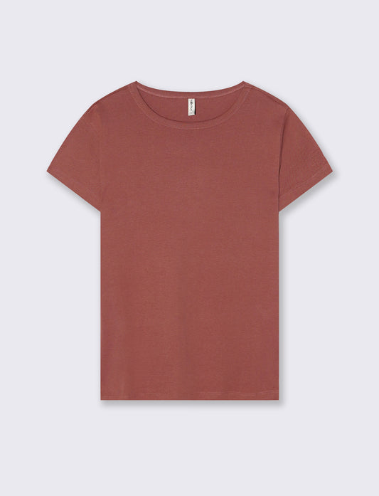 T-Shirt Basica Mezza Manica Girocollo - Rosso mattone
