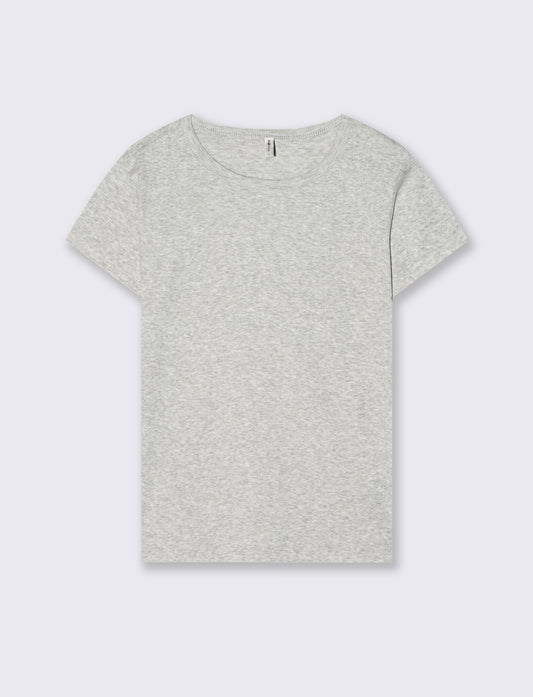 T-Shirt Basica Mezza Manica Girocollo - Grigio chiaro mel.