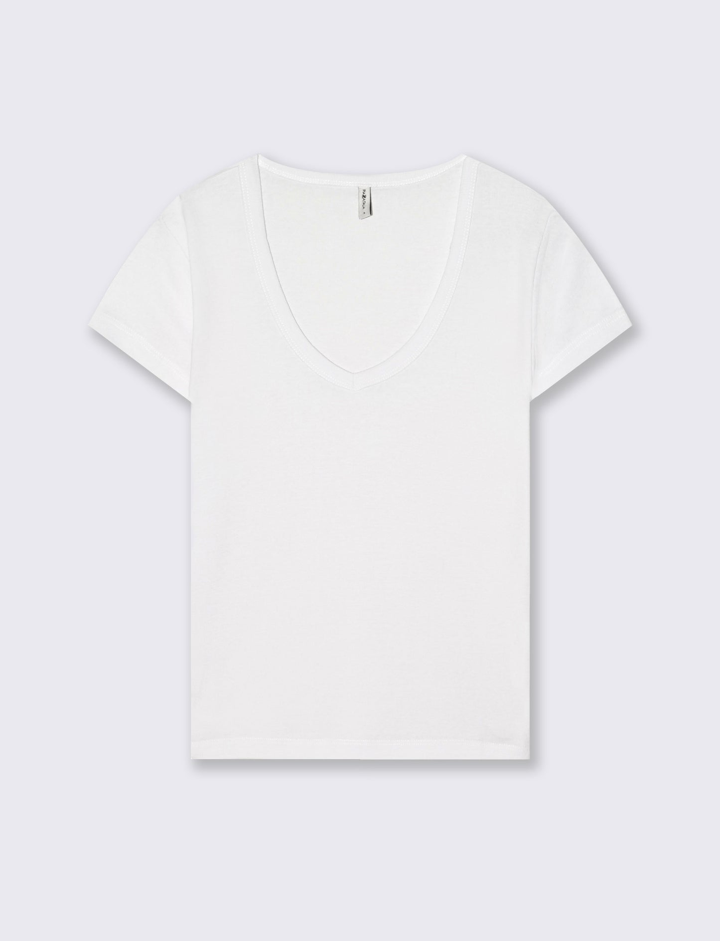 T-Shirt Basic Scollo a V e Coste - Bianco