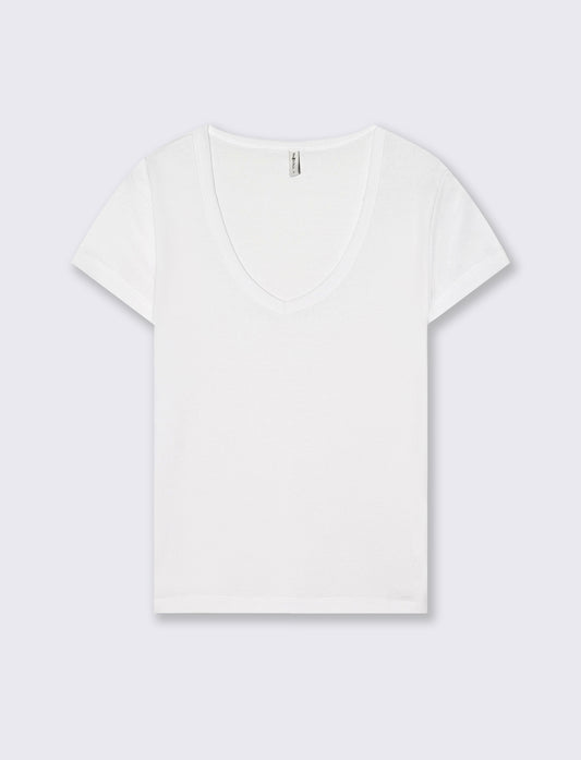 T-Shirt Basic Scollo a V e Coste - Bianco