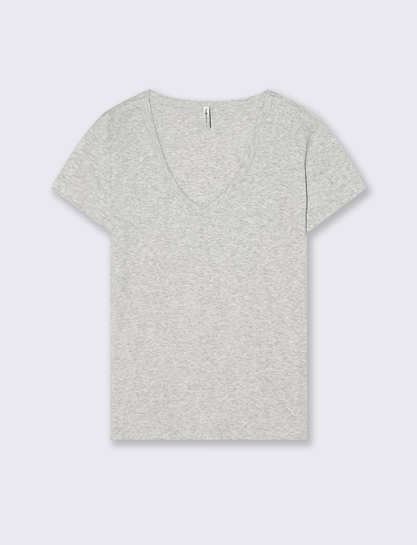 T-Shirt Basic Scollo a V e Coste - Grigio chiaro mel.