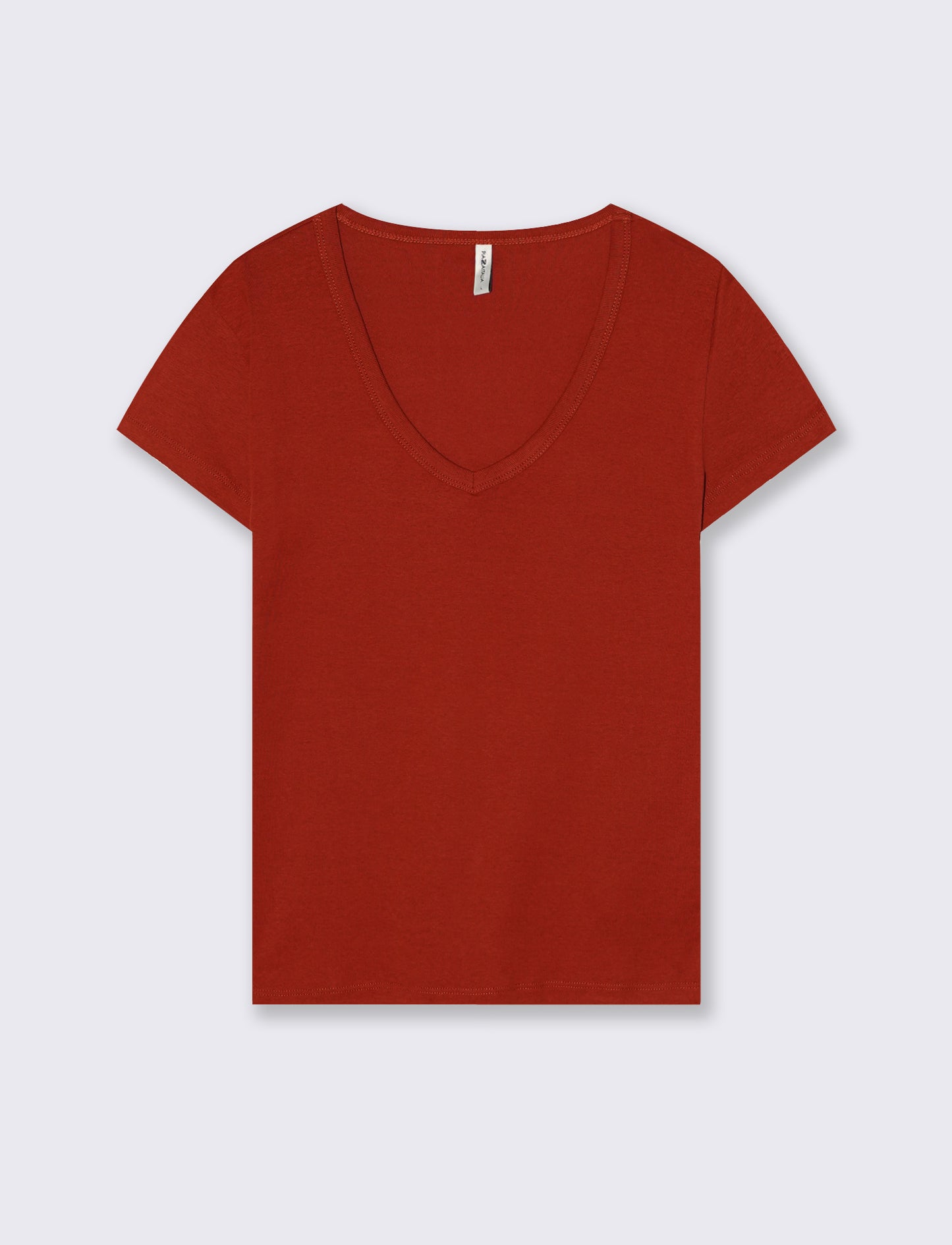 Basic V-Neck Ribbed T-Shirt - Orange