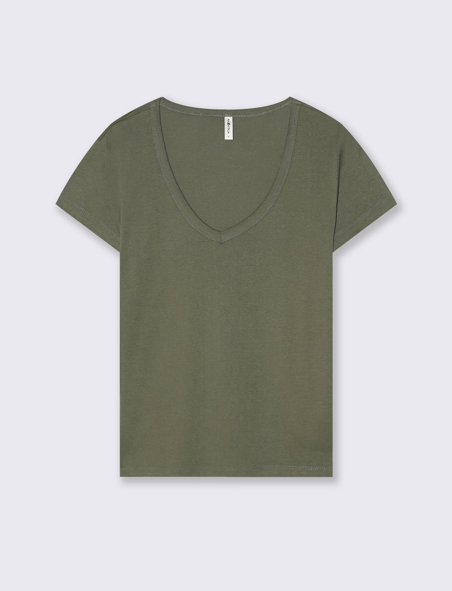 T-Shirt Basic Scollo a V e Coste - Verde salvia