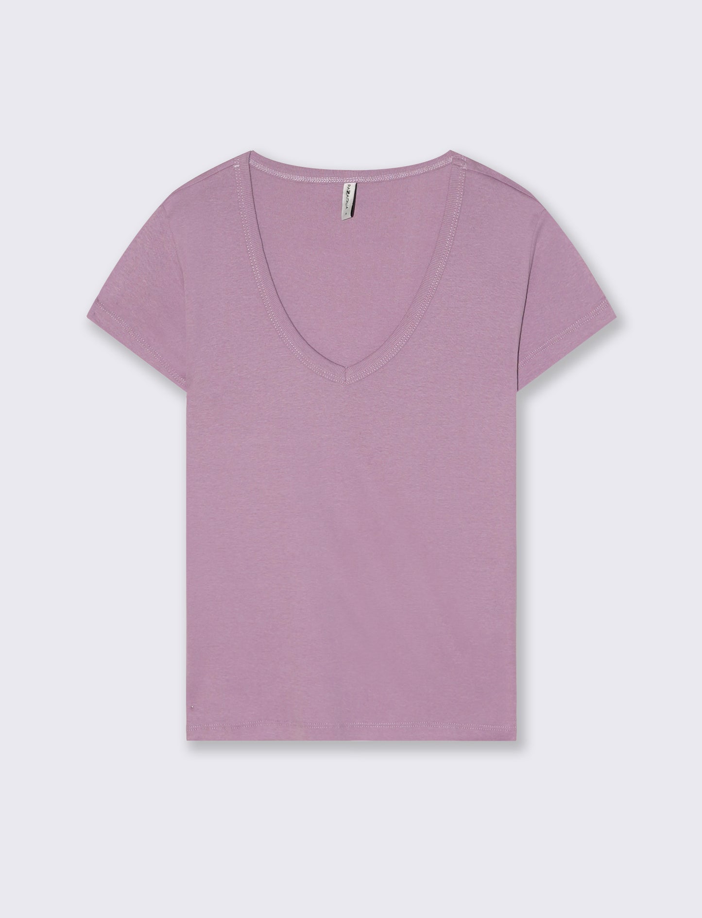 T-Shirt Basic Scollo a V e Coste - Viola glicine