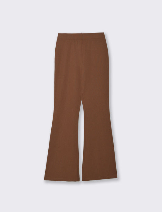 Flare Pants with Elastic Waistband - Brown