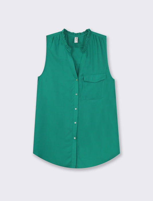 Kimono Sleeve Bowling Collar Shirt - Green