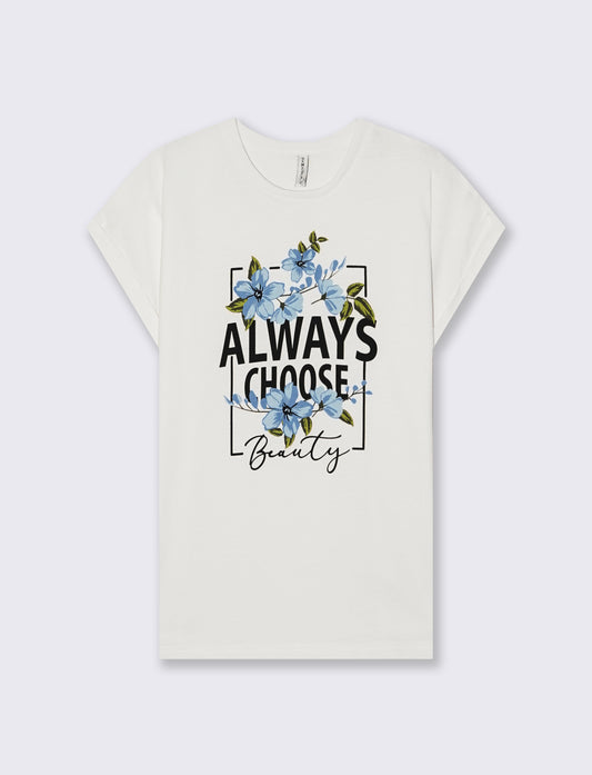 T-Shirt Manica Corta con Stampa e Spalle Scesa - var 1
