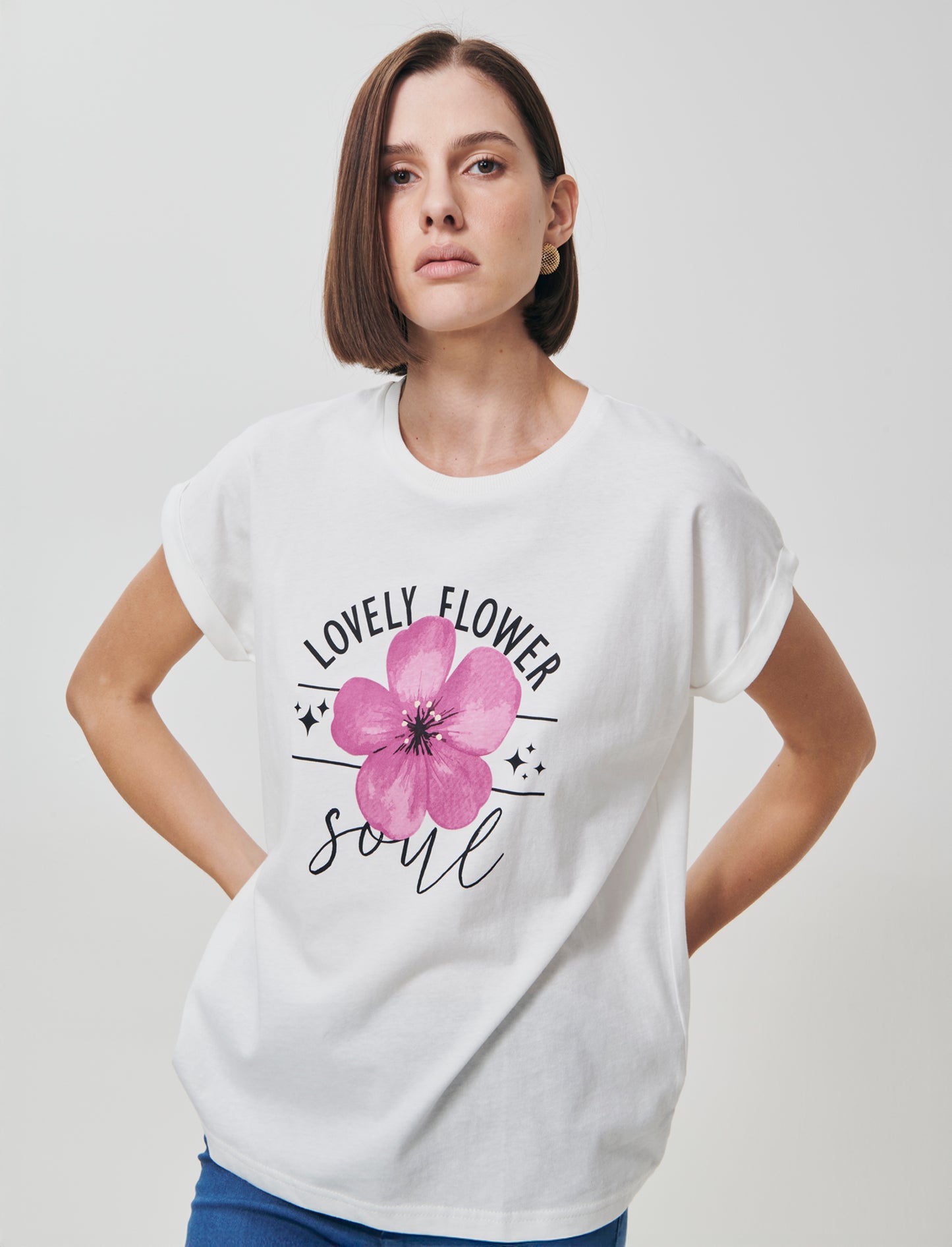 T-Shirt Manica Corta con Stampa e Spalle Scesa - var 2