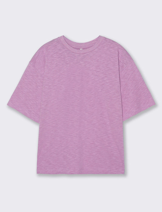 Comfortable Short Sleeve Crew Neck Shirt - Purple