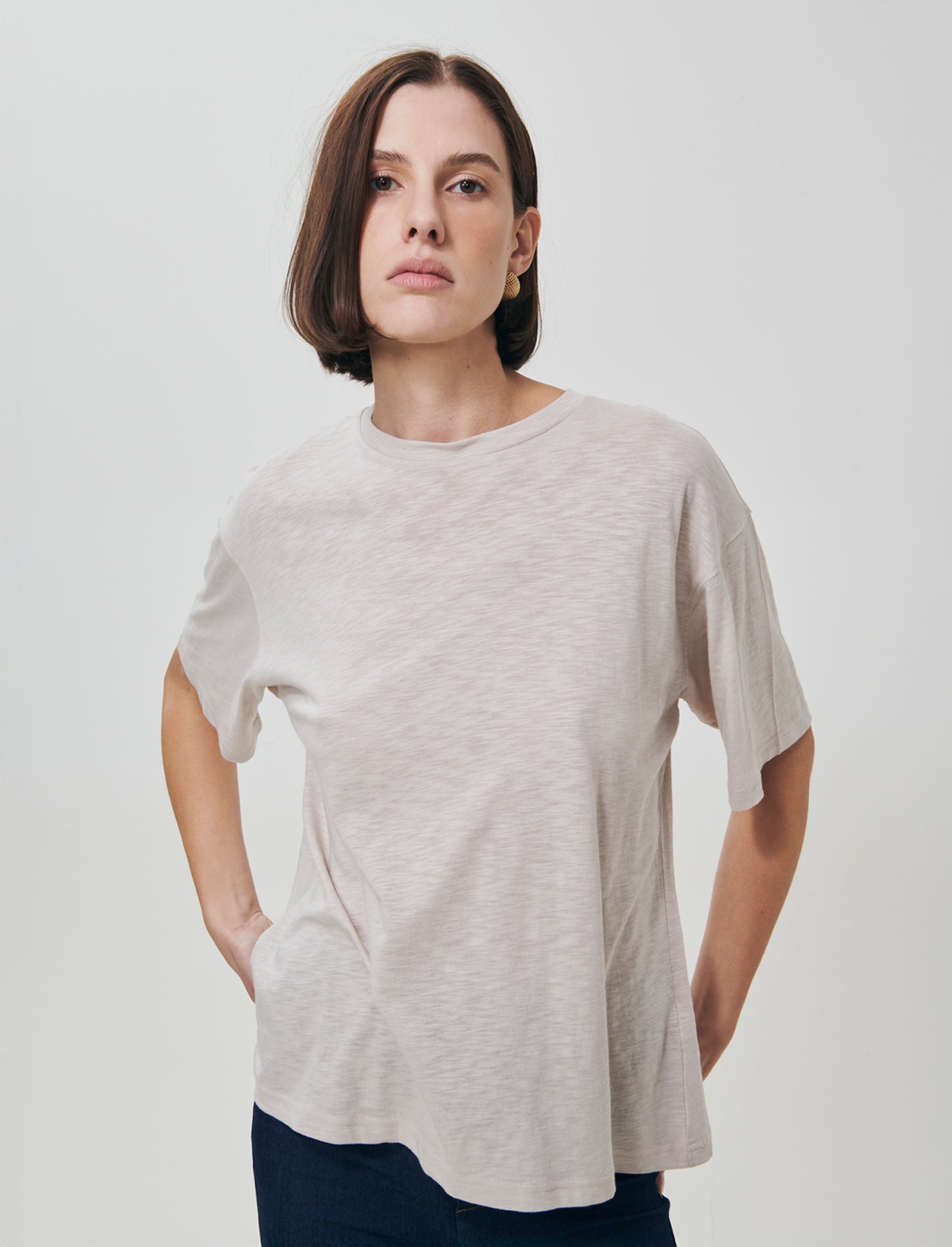 Comfortable Short Sleeve Crew Neck Shirt - Beige