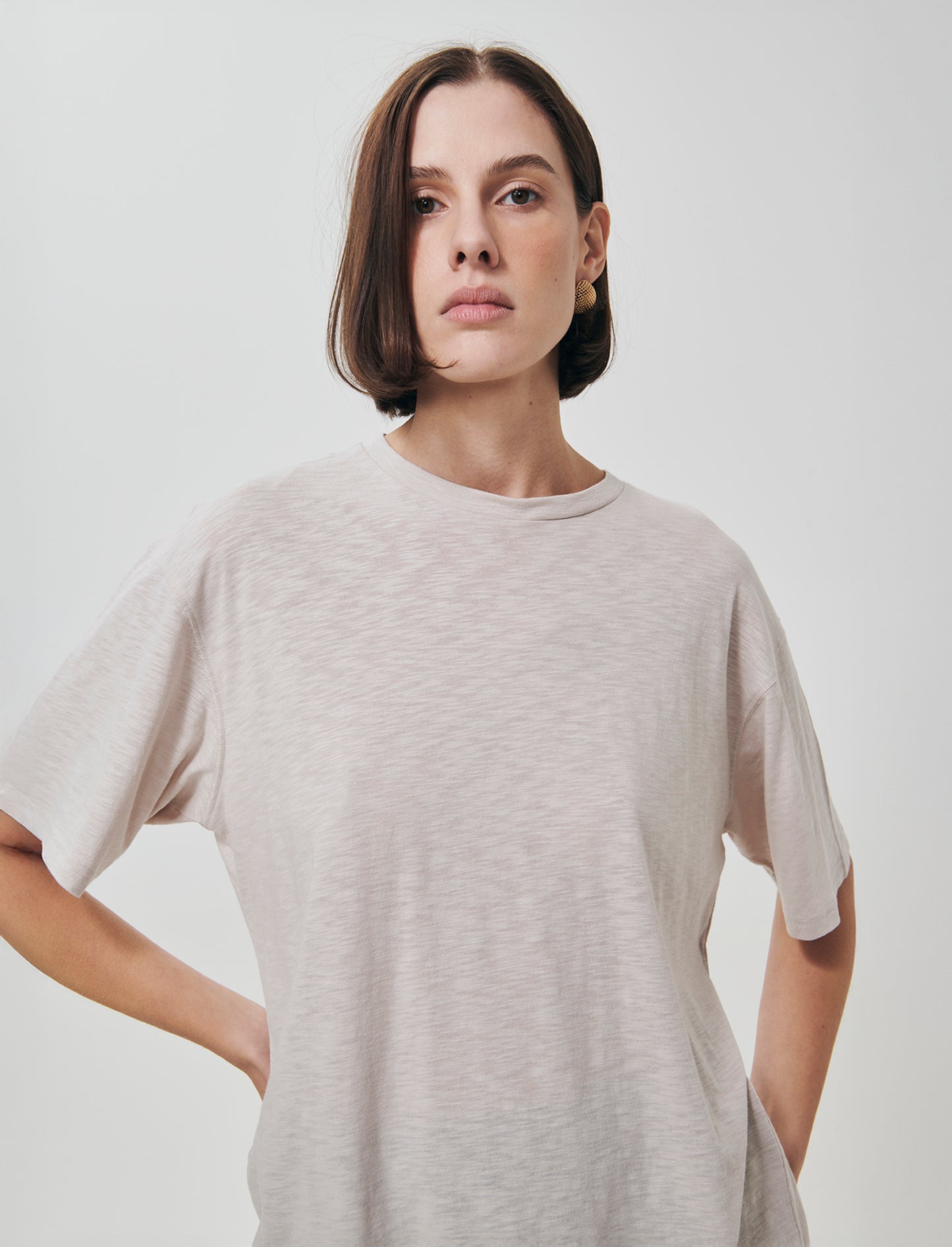 Comfortable Short Sleeve Crew Neck Shirt - Beige
