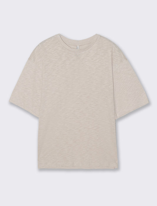 Comfortable Short Sleeve Crew Neck Shirt - Beige
