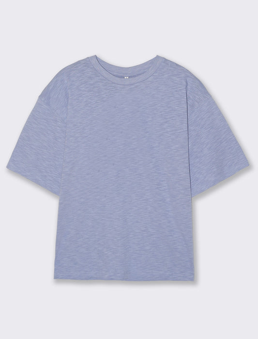 Comfortable Short Sleeve Crew Neck Shirt - Blue