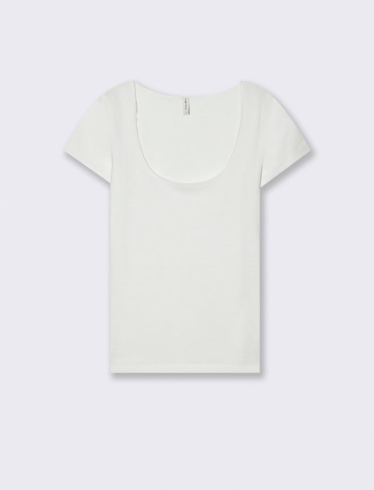 Basic T-Shirt with Square Neckline - White