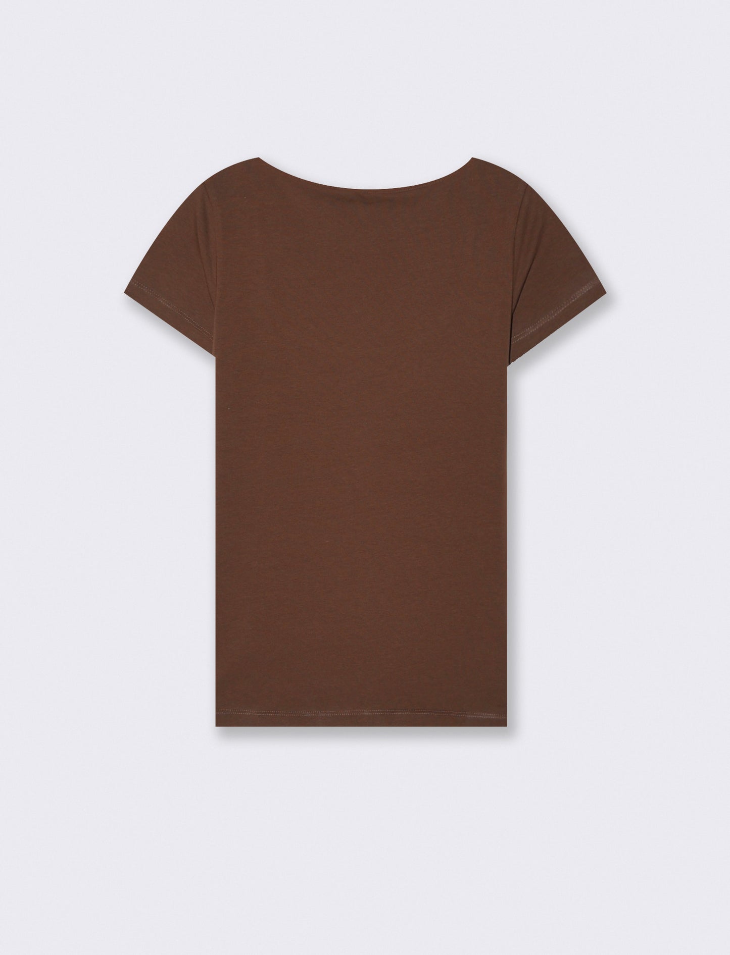 Basic T-Shirt with Square Neckline - Brown