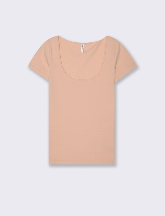 Basic T-Shirt with Square Neckline - Pink