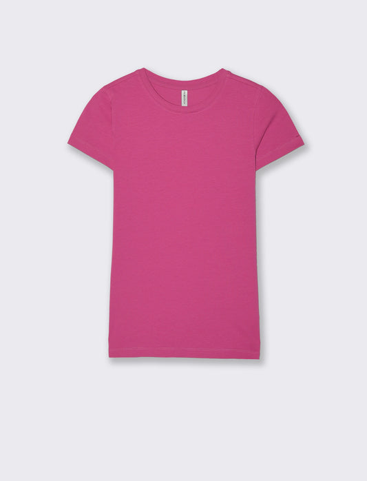 Basic Short Sleeve Skinny T-Shirt - Fuxia