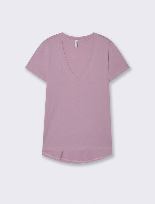 Basic Short Sleeve V-Neck T-Shirt - Purple