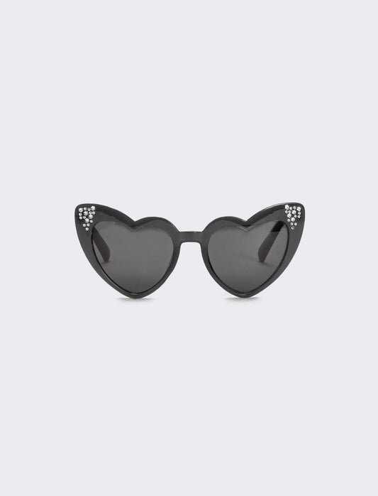 Occhiali da sole a cuore con strass - Nero