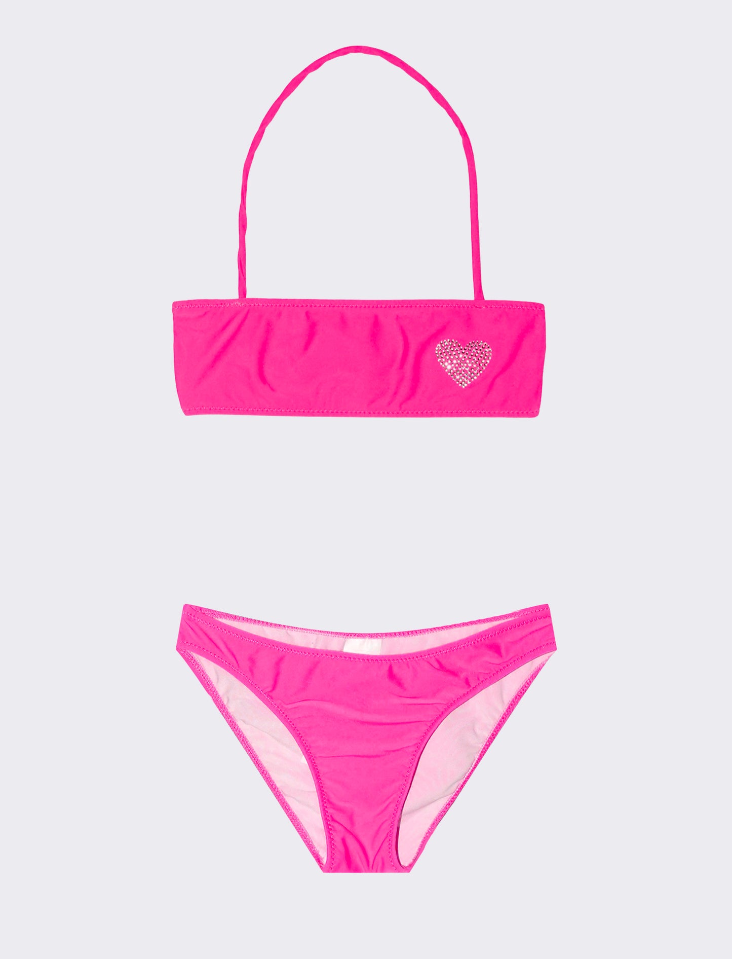 Bikini da bambina con decorazione in strass. - Rosa