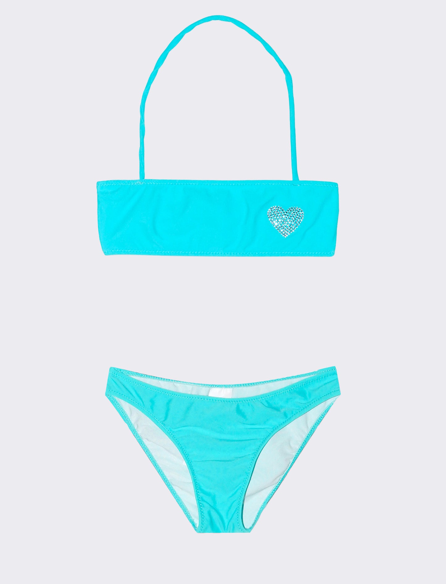 Bikini da bambina con decorazione in strass. - Blu