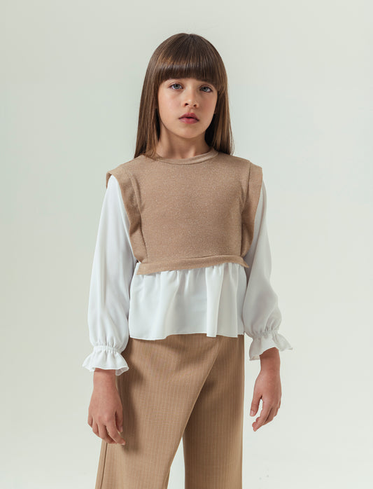 Blusa elegante da bambina. - Beige
