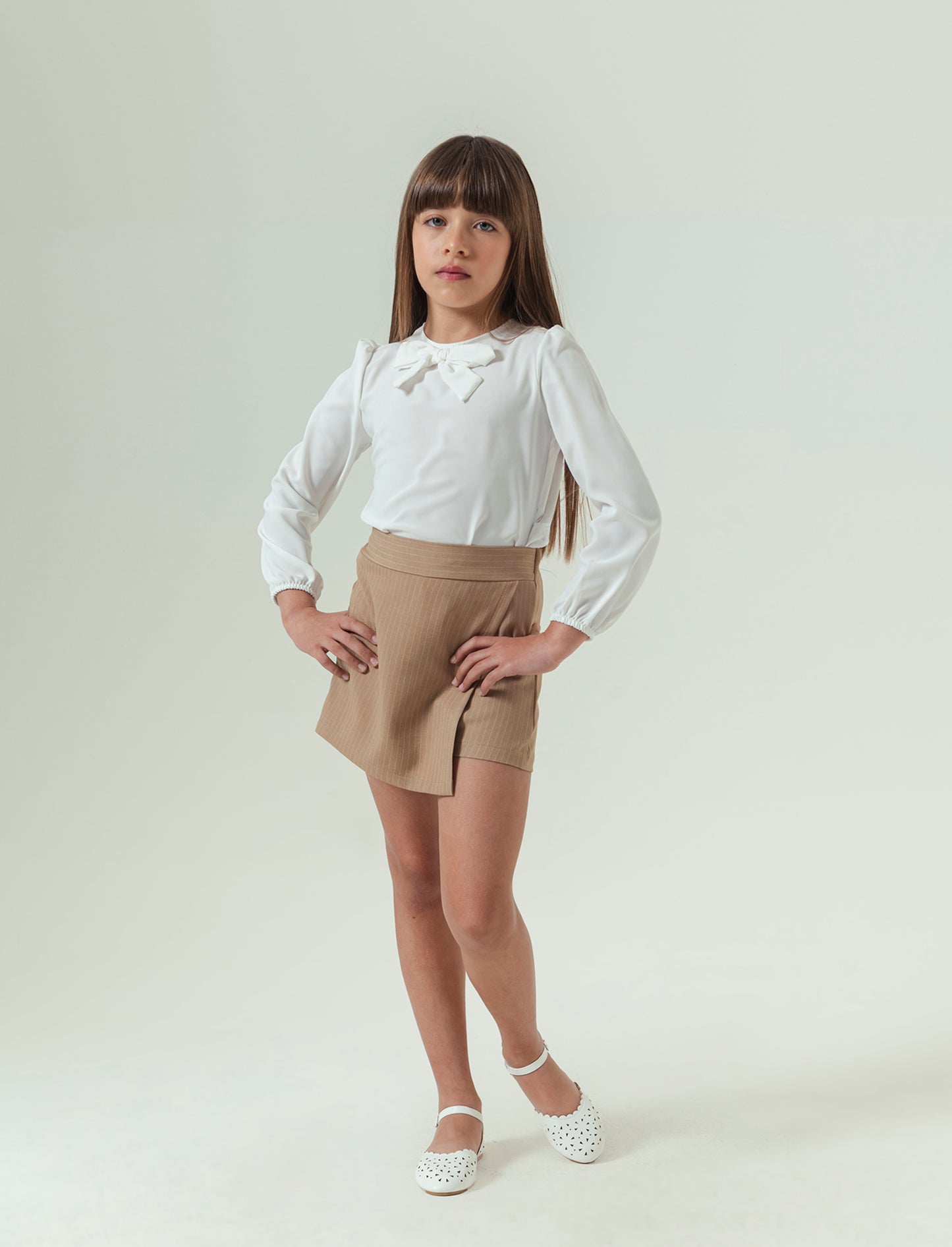 Short finta gonna elegante in tessuto gessato - Beige