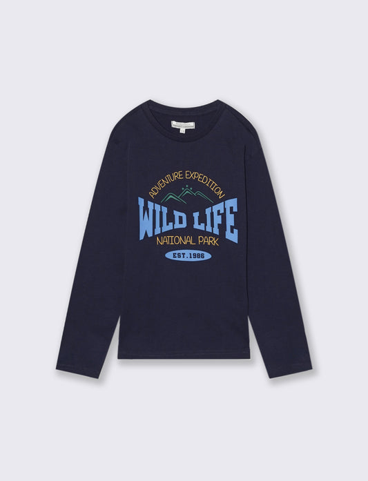 T-SHIRT IN JERSEY CON STAMPA - Blu