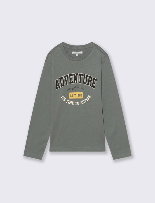 T-SHIRT IN JERSEY CON STAMPA - Verde militare