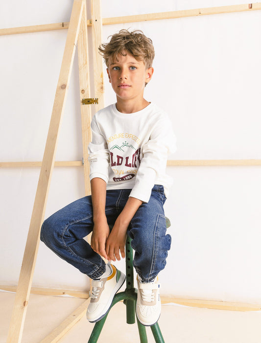 T-SHIRT IN JERSEY CON STAMPA - Bianco latte