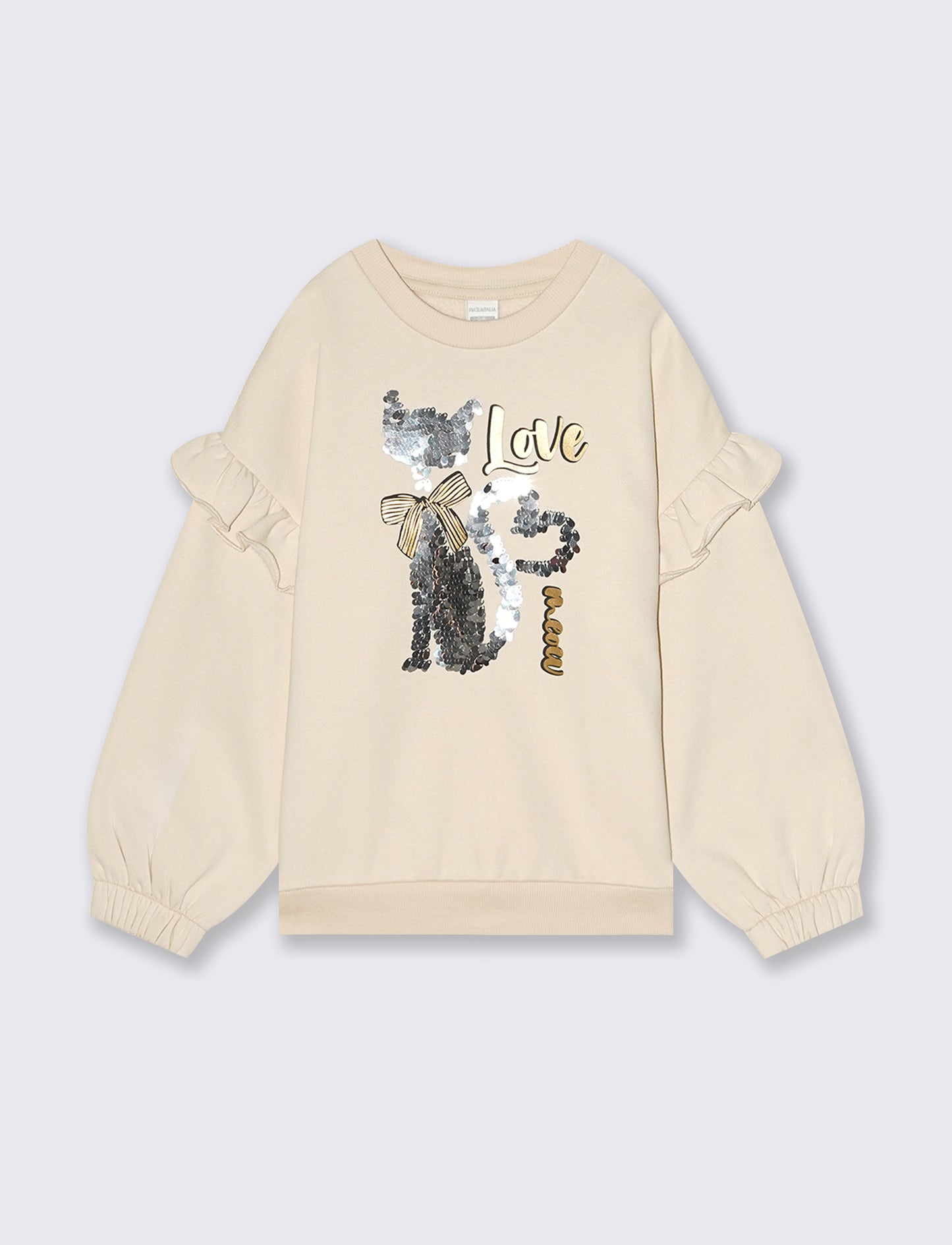 Felpa con stampa lucida e paillettes - Beige