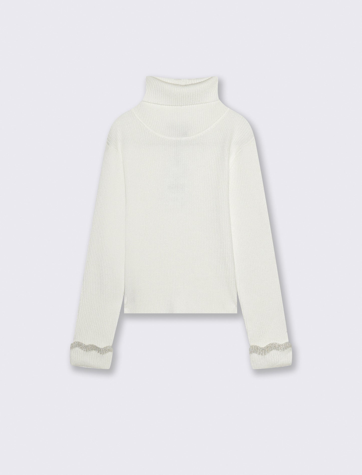 Maglia collo alto con dettaglio in fibra metallizzata al polsino. - Bianco latte