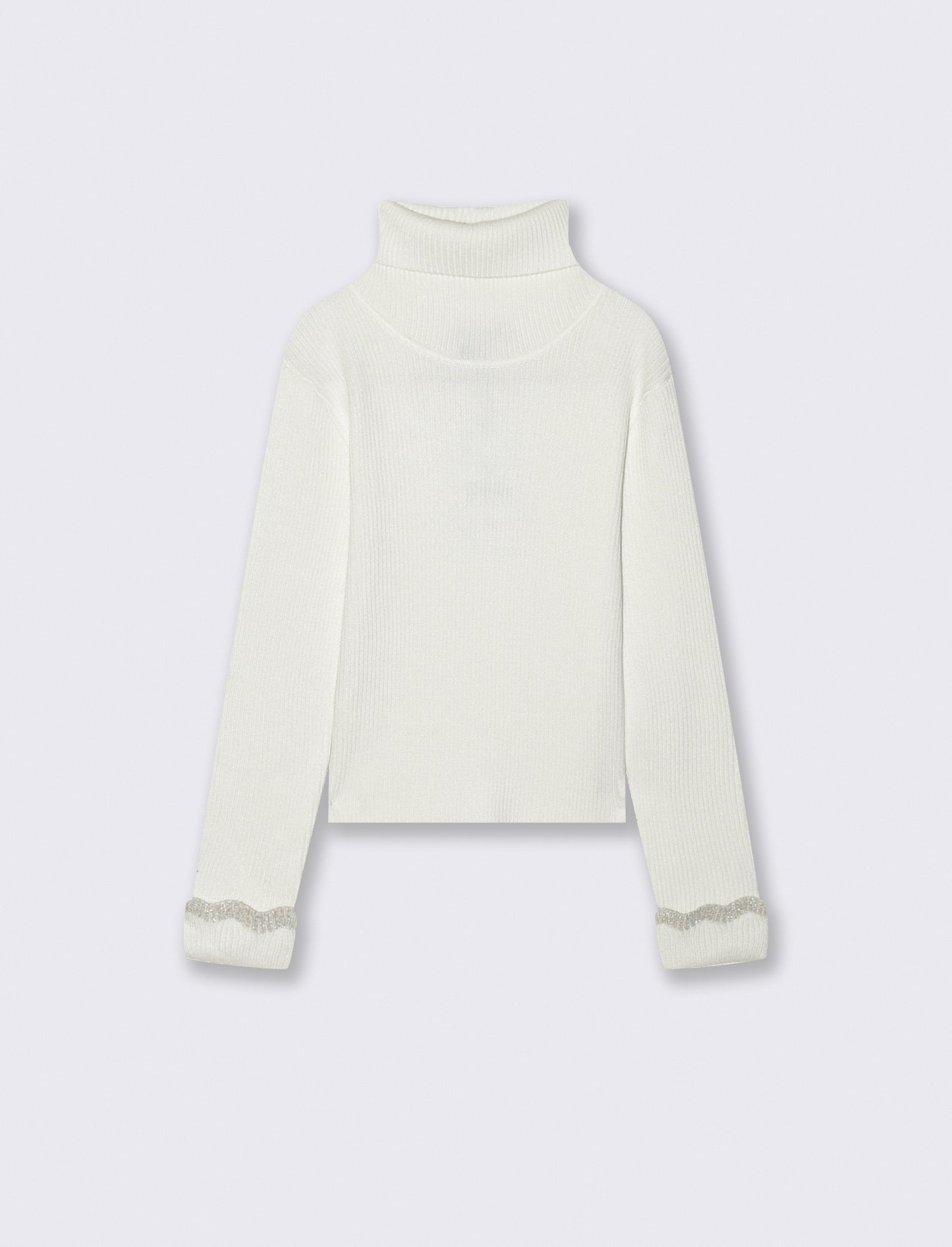 Maglia collo alto con dettaglio in fibra metallizzata al polsino. - Bianco latte
