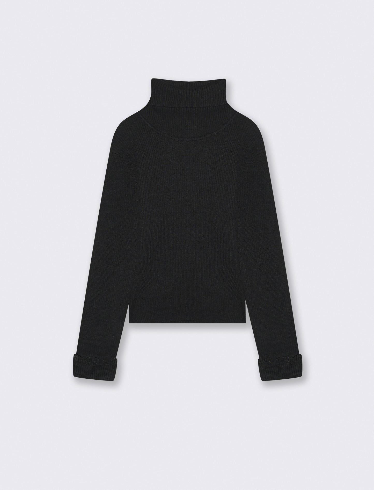 Maglia collo alto con dettaglio in fibra metallizzata al polsino. - Nero