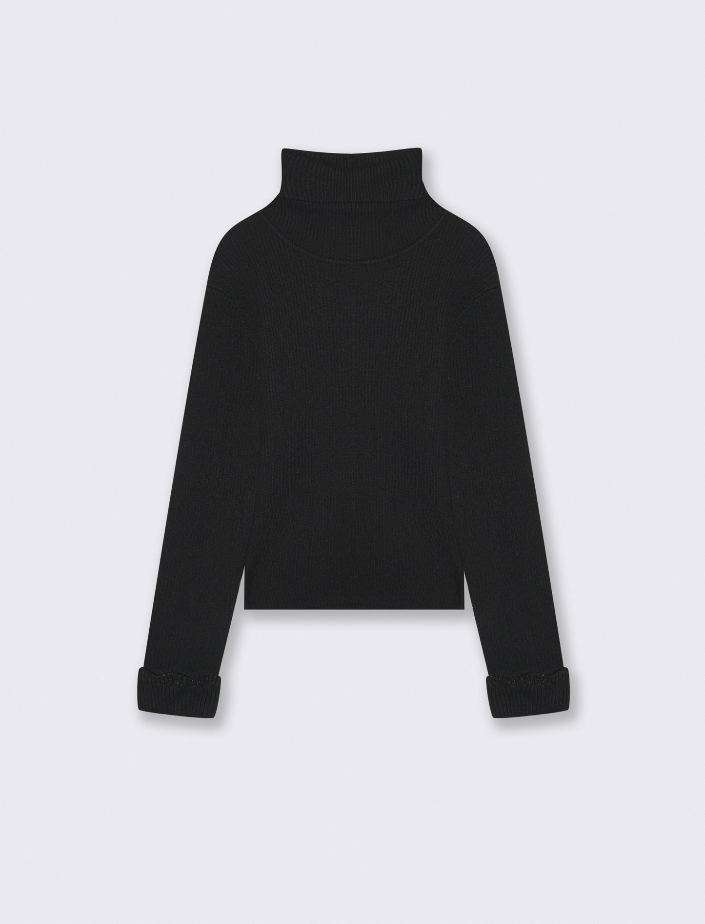 Maglia collo alto con dettaglio in fibra metallizzata al polsino. - Nero