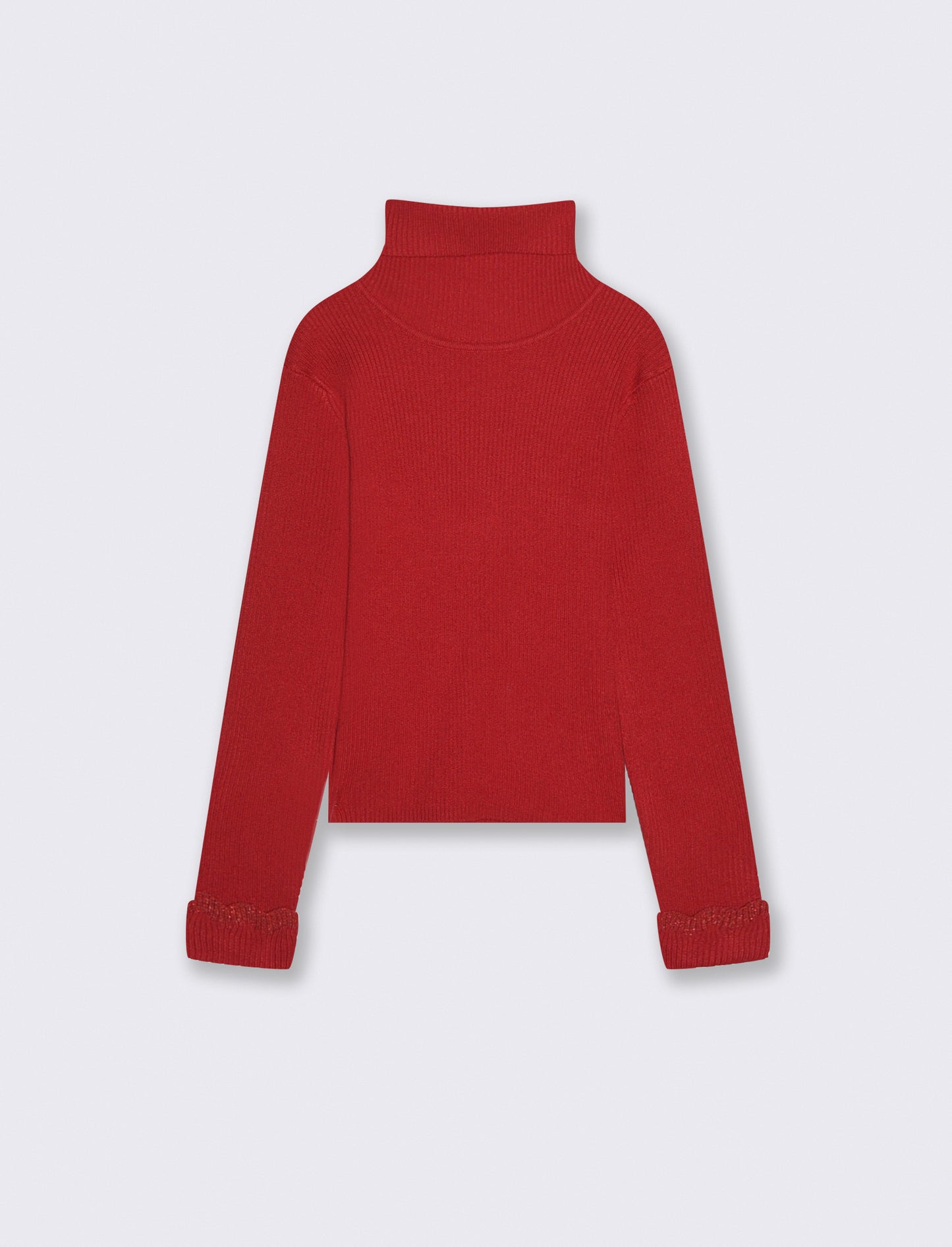 Maglia collo alto con dettaglio in fibra metallizzata al polsino. - Rosso
